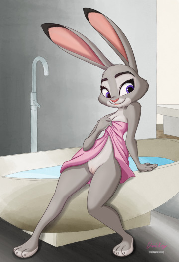 judy's getting ready for a relaxing bath after a hard day's work. [f] (dazzlekong)