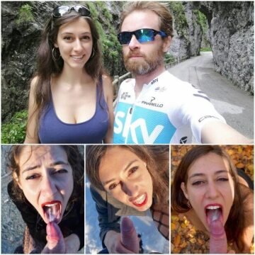 cycling babe loves to swallow outdoors