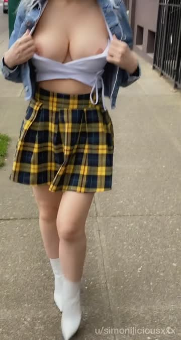 stacked student flashes her tits on the street