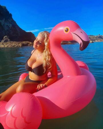 floating on her flamingo