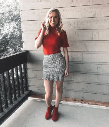 plaid skirt + red boots