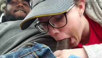 female employee giving a quick suck in car to a black client