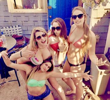 using her friend as a boob rest