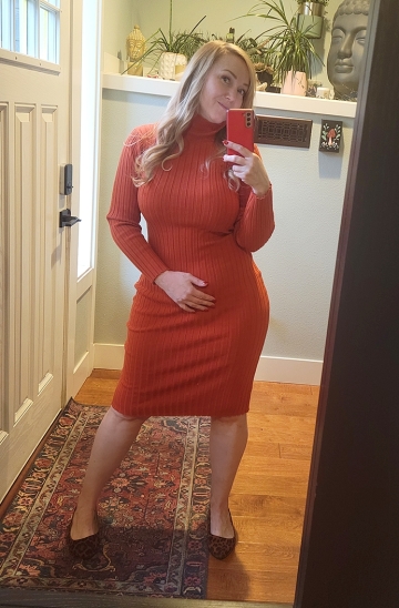 how are my mom curves looking in a sweater dress? [f48]