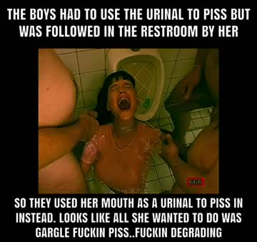 she followed the guys into the restroom, so they made herself useful and used her mouth as a fuckin urinal…looks like all she wanted to do was gargle fuckin piss..extremely degrading 🥰