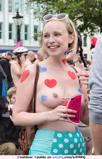 topless in a crowd