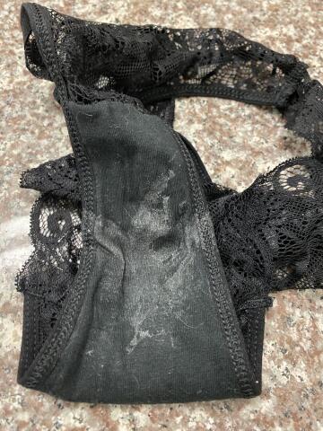 [selling] creamy black lace panties with two days wear! $15 takes them. kik purelyromantic or dm me if interested!