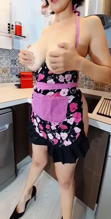 kneading boobs tits in the kitchen ...