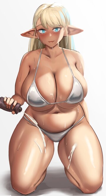erufuda-san bikini need some help putting on oil (roresu) [plus-sized elf]
