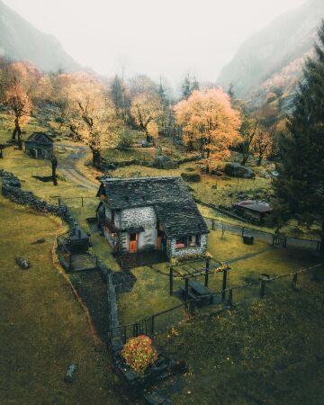 stone cottage in bignasco, a small village in vallemaggia district, canton of ticino, switzerland.