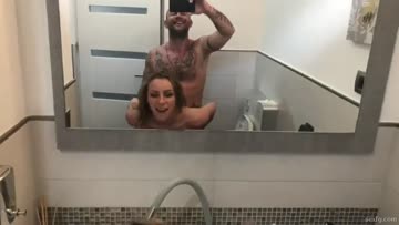 hot babe gets anal fucked from behind in bathroom