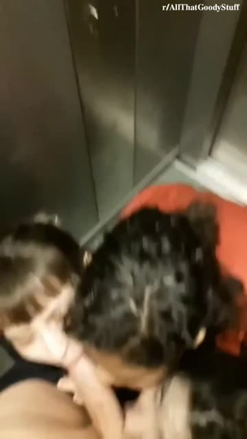 triple blowjob in an elevator