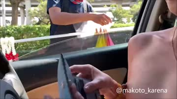 showing a street vendor my small boobies
