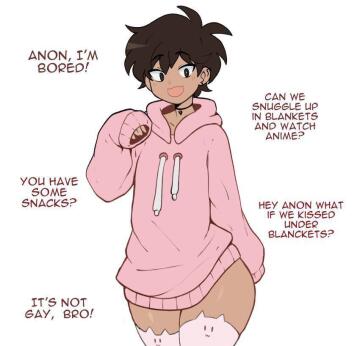 thicc femboy in just a hoodie and stockings wanting to kiss and cuddle under the blankets? sign me up!