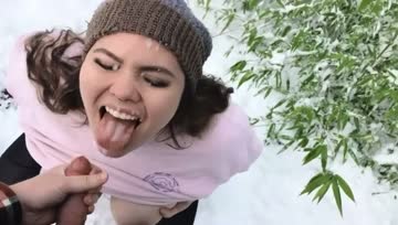 getting cum all over me while outside in the snow