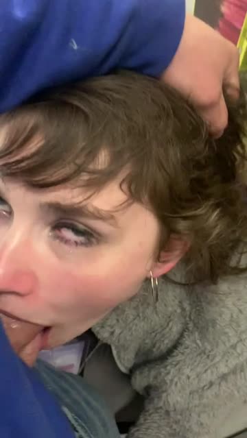 blowjob brunette exhibitionist throat teen caught public nsfw video