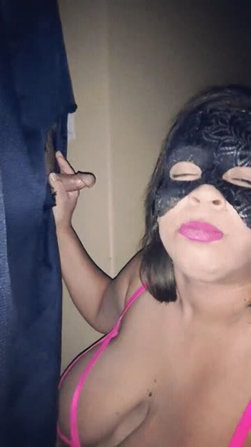 vixen gagging glory hole cum on tits mask swallowing sharing hot video