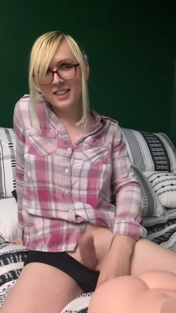 glasses cute pale blonde trans tease smile nsfw video