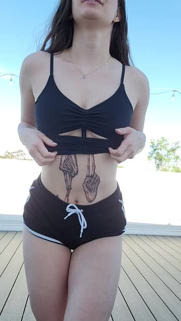 titty drop tattoo girlfriend boobs outdoor 