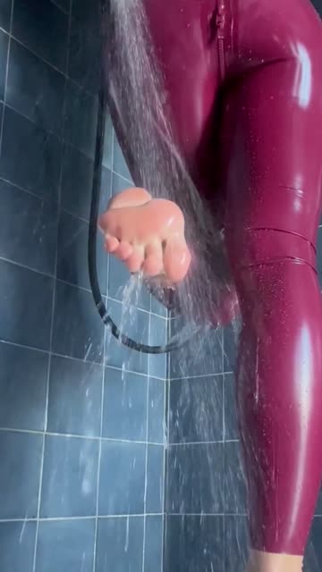 feet fetish latex gloves catsuit feet 