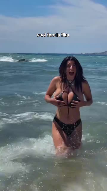 beach european brunette babe bikini funny hot video