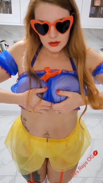 nipple piercing bouncing tits costume redhead see through clothing 