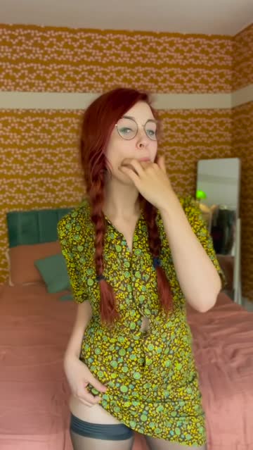 redhead pigtails stockings fingering 