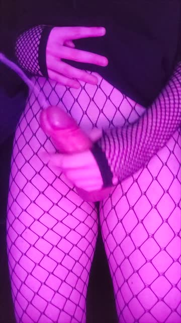 hands free cum femboy masturbating fishnet cumshot free porn video
