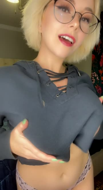blonde glasses titty drop 