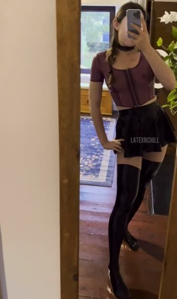 latex skirt rubber selfie 