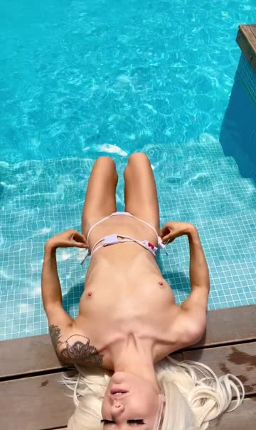 blonde outdoor skinny small tits pool 